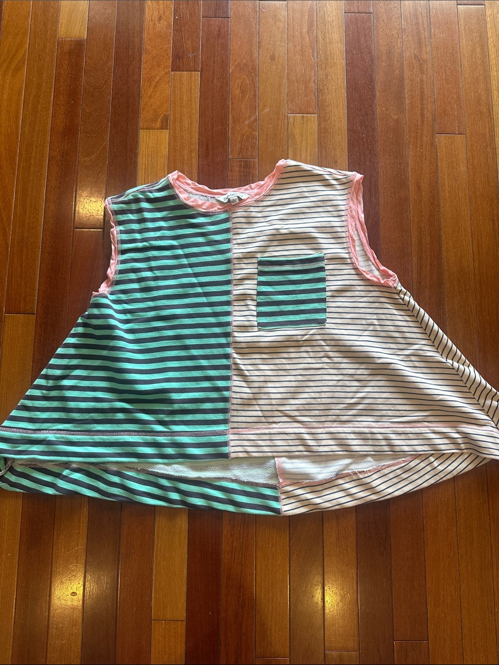 DAVI & DANI Mint Green, White & Pink Striped Sleeveless Tank